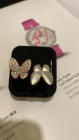Van Cleef & Arpels White Mother-of-Pearl Diamond Butterfly Rose Gold Ring-3734  