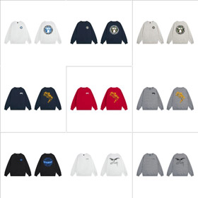 Stussy classic logo print black 8-ball long-sleeved crewneck sweatshirt-5278  
