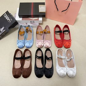 Miu Miu new silk flat ballet shoes with bow detail-5717  